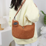 Brown Minimalist Corduroy Crossbody Bag – Large Capacity Single Shoulder & Diagonal Sling Bag in Korean Style - Front View