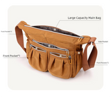 Pink Multi-Pocket Lightweight Nylon Crossbody Bag – Stylish, Functional, and Spacious Shoulder Bag for Women