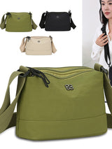 Khaki Lightweight Multi-Layer Crossbody Bag for Women – Compact, Water-Resistant Nylon Shoulder Bag with Adjustable Strap - Top-Down View