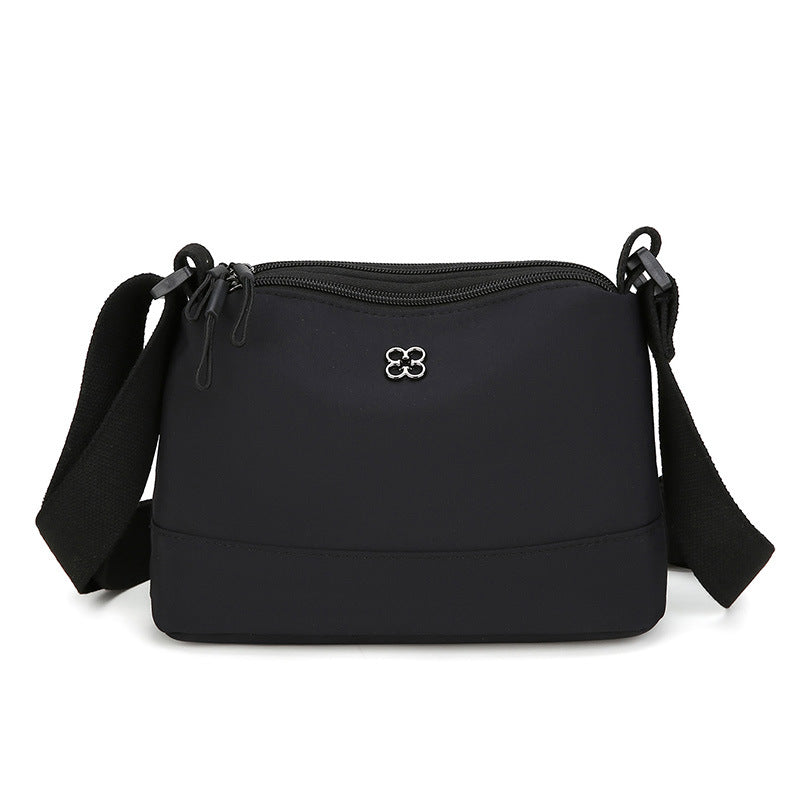 Black Lightweight Multi-Layer Crossbody Bag for Women – Compact, Water-Resistant Nylon Shoulder Bag with Adjustable Strap