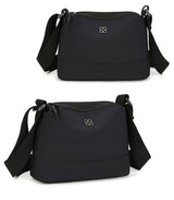 Black Lightweight Multi-Layer Crossbody Bag for Women – Compact, Water-Resistant Nylon Shoulder Bag with Adjustable Strap