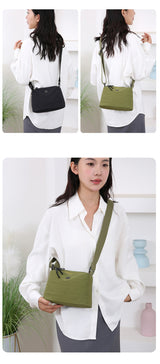 Black Lightweight Multi-Layer Crossbody Bag for Women – Compact, Water-Resistant Nylon Shoulder Bag with Adjustable Strap
