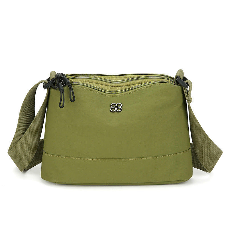 Green Lightweight Multi-Layer Crossbody Bag for Women – Compact, Water-Resistant Nylon Shoulder Bag with Adjustable Strap