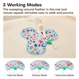 Dark Blue Interactive Cat Toys Rechargeable,Moving Concealed Feathers,Real Mouse Squeaky,Touch Activated Cat Kitten Toy Exercise Toys for Indoor Bored Adult Cats