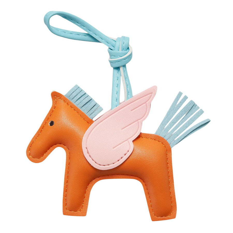 Orange PU Leather Pegasus Keychain – Cute Flying Horse Pendant with Wings and Rope, 3-Pack