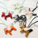 Beige PU Leather Pegasus Keychain – Cute Flying Horse Pendant with Wings and Rope, 3-Pack