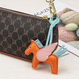 Black and White PU Leather Pegasus Keychain – Cute Flying Horse Pendant with Wings and Rope, 3-Pack