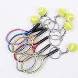 Red Simulation Tennis Racket Keychain – Mini Tennis Racket and Ball Pendant, 3-Pack