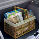 Large Collapsible Storage Basket with Handles - Portable Folding Crate for Shopping, Picnics & Car Trunk(green) - Side View