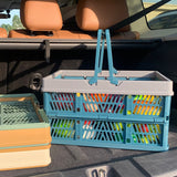 Large Collapsible Storage Basket with Handles - Portable Folding Crate for Shopping, Picnics & Car Trunk(green) - Top-Down View