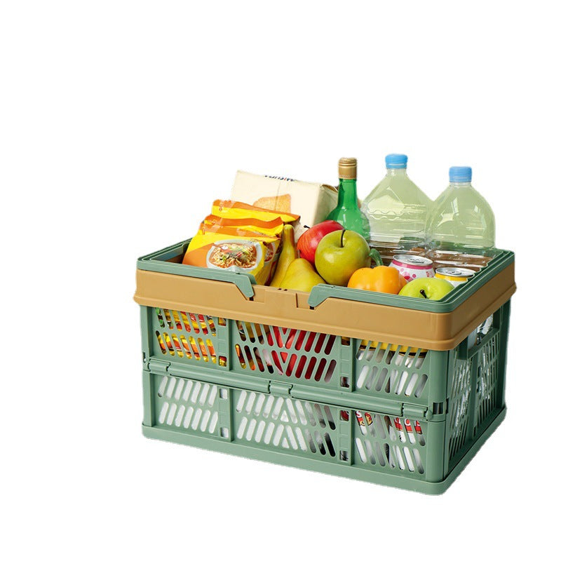 Large Collapsible Storage Basket with Handles - Portable Folding Crate for Shopping, Picnics & Car Trunk(green)