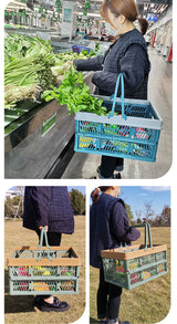 Large Collapsible Storage Basket with Handles - Portable Folding Crate for Shopping, Picnics & Car Trunk(green) - Close-Up Angle