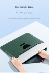 3-in-1 PU Leather Laptop Sleeve with Stand & Mouse Pad + Accessory Pouch(black) - Side View