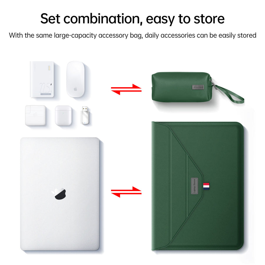 3-in-1 PU Leather Laptop Sleeve with Stand & Mouse Pad + Accessory Pouch(Gray)