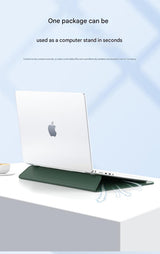 3-in-1 PU Leather Laptop Sleeve with Stand & Mouse Pad + Accessory Pouch(Gray) - 45-Degree Angle