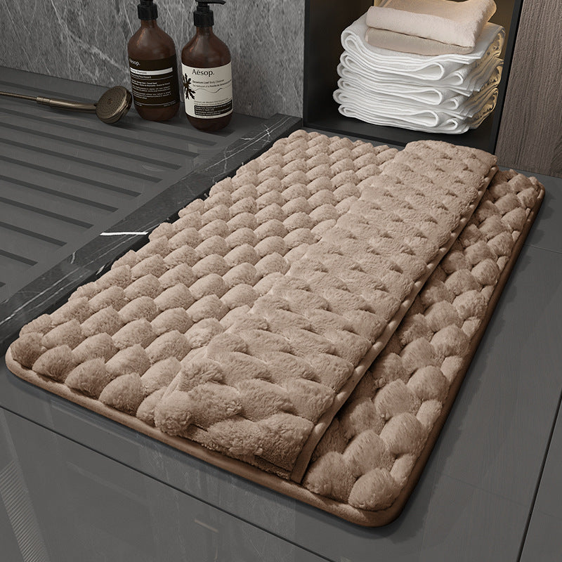 Luxury Plush Memory Foam Bath Mat with Foot Drying Panel - Super Absorbent & Non-Slip Bathroom Rug(Checkered brown)