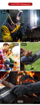 Heavy-Duty Leather Heat Resistant Gloves - 500°C BBQ, Welding & Oven Mitts with Long Cuffs(grey) - Rear View