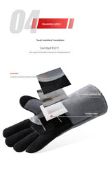 Heavy-Duty Leather Heat Resistant Gloves - 500°C BBQ, Welding & Oven Mitts with Long Cuffs(black and grey) - 45-Degree Angle