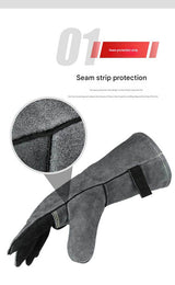 Heavy-Duty Leather Heat Resistant Gloves - 500°C BBQ, Welding & Oven Mitts with Long Cuffs(brown) - Front View