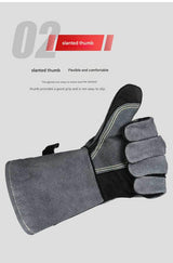 Heavy-Duty Leather Heat Resistant Gloves - 500°C BBQ, Welding & Oven Mitts with Long Cuffs(brown) - Side View