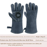 Heavy-Duty Leather Heat Resistant Gloves - 500°C BBQ, Welding & Oven Mitts with Long Cuffs(Grey With bottle opener)