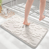 Plush Embossed Leaf Bath Mat - Ultra Soft, Absorbent & Non-Slip Bathroom Rug(White 50*80㎝) - Front View