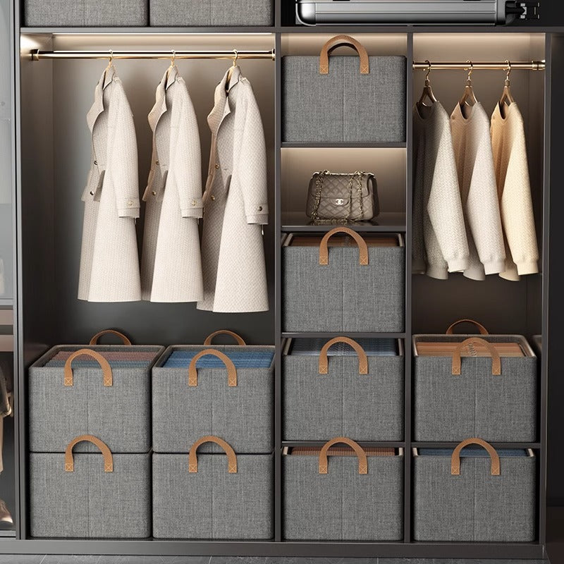 2pc Foldable Fabric Storage Bin with Steel Frame & Handles - 26L Stackable Closet Organizer(Grey)