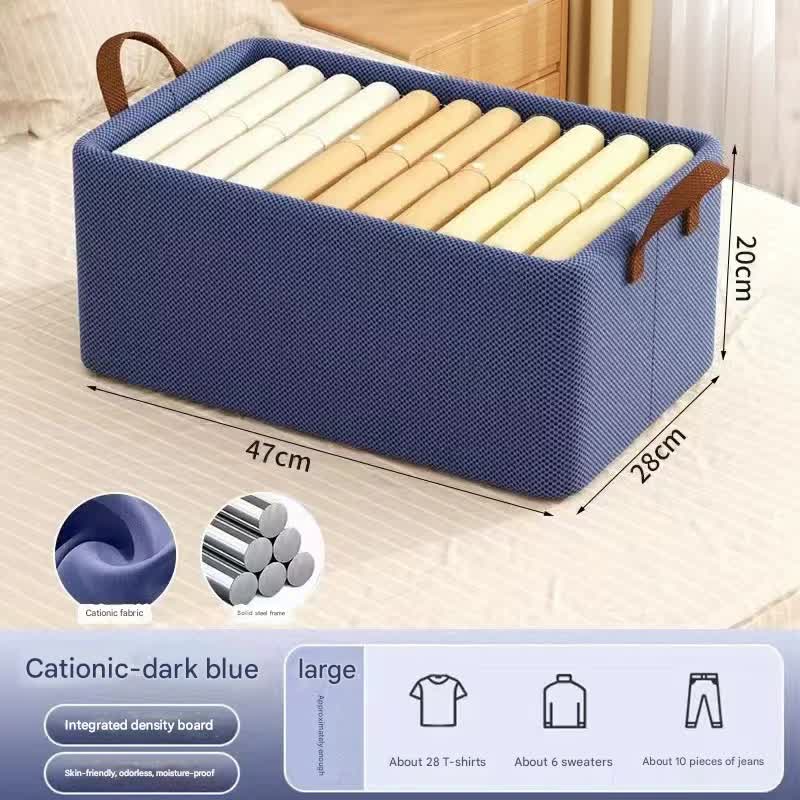 2pc Foldable Fabric Storage Bin with Steel Frame & Handles - 26L Stackable Closet Organizer(Blue)