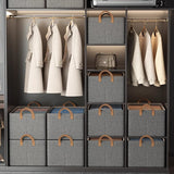 2pc Foldable Fabric Storage Bin with Steel Frame & Handles - 26L Stackable Closet Organizer(Blue) - Side View