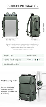 4-in-1 Convertible Travel Backpack & Briefcase - Large Capacity, 16" Laptop Compartment, USB Port(Dark Green)