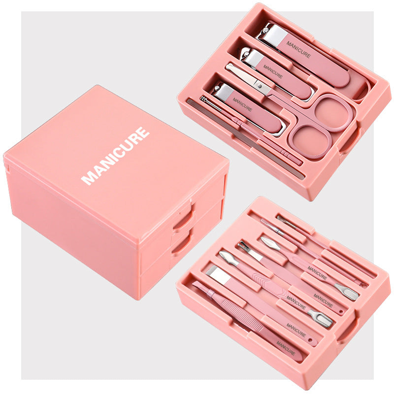 Pink Professional 13-Piece Manicure & Pedicure Set - Anti-Splash Carbon Steel Nail Clippers Kit with Compact Drawer Organizer