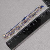 Blue Style Artisan Boho Beaded Bracelet - Handmade Woven Friendship Band with Gold-Plated Chain - Front View