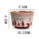 Pink 225ml Ceramic Kiln Glazed Coffee Latte Art Cup - Retro Style Matcha Bowl - Front View