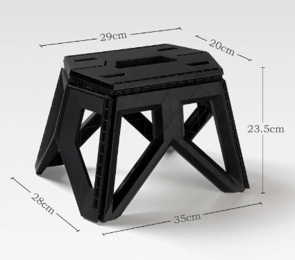 Black Portable Folding Stool - Compact Lightweight Plastic Step Stool for Camping, Fishing, Kids, and Home Use