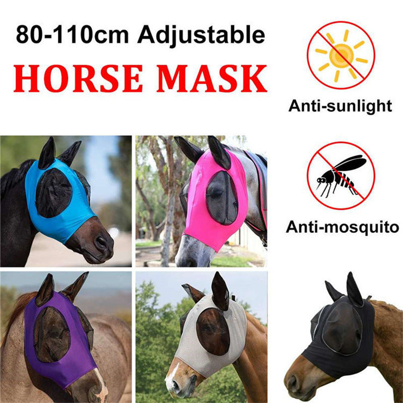 Blue 2-PCS Breathable Horse Fly Mask Set - Equestrian Fly Veils with Ears for Insect Control and Comfort