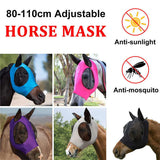 Blue 2-PCS Breathable Horse Fly Mask Set - Equestrian Fly Veils with Ears for Insect Control and Comfort - Front View