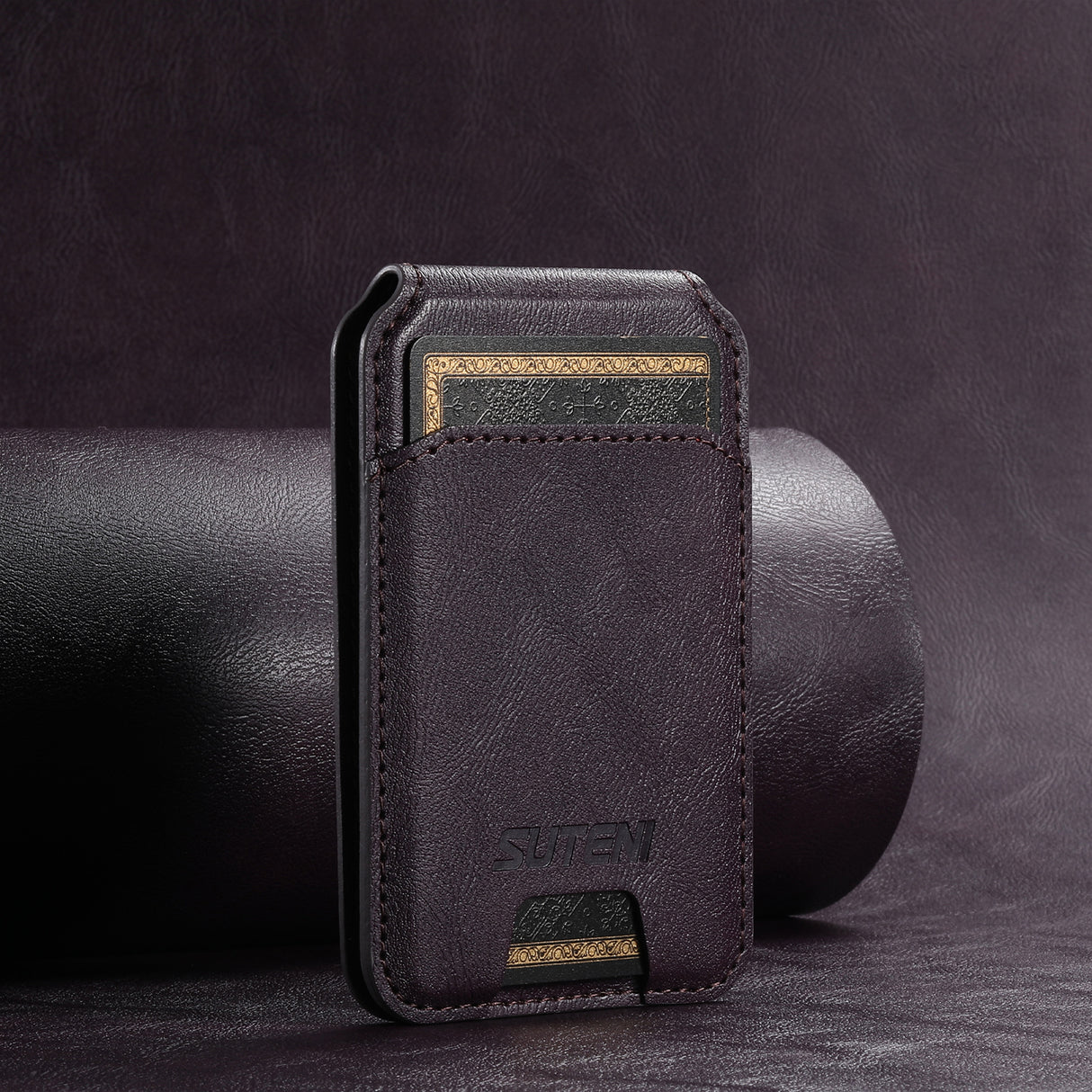 Purple Slim Magnetic Wallet with Kickstand for MagSafe - PU Leather Card Holder