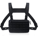 Black Minimalist Tactical Chest Rig - Lightweight Recon Pouch with Laser-Cut MOLLE & Quick-Release Buckles