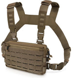 Khaki Minimalist Tactical Chest Rig - Lightweight Recon Pouch with Laser-Cut MOLLE & Quick-Release Buckles