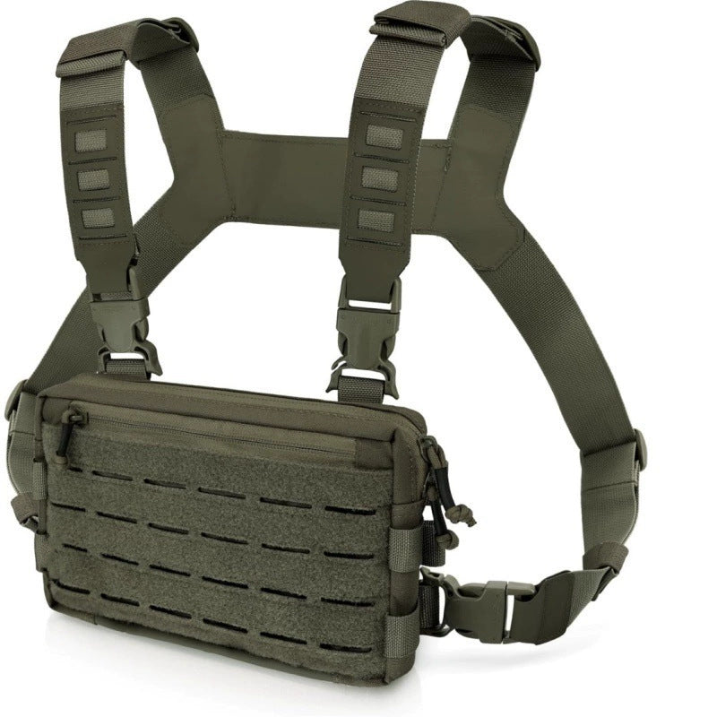 Green Minimalist Tactical Chest Rig - Lightweight Recon Pouch with Laser-Cut MOLLE & Quick-Release Buckles