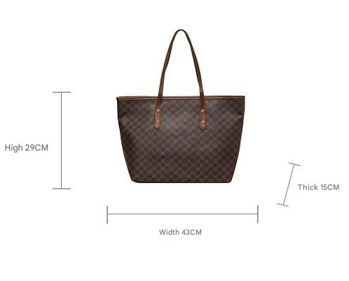 Black Chic Monogram Print Tote Bag - Large Capacity Shoulder Handbag for Work & Commuting