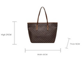 Black Chic Monogram Print Tote Bag - Large Capacity Shoulder Handbag for Work & Commuting - Front View