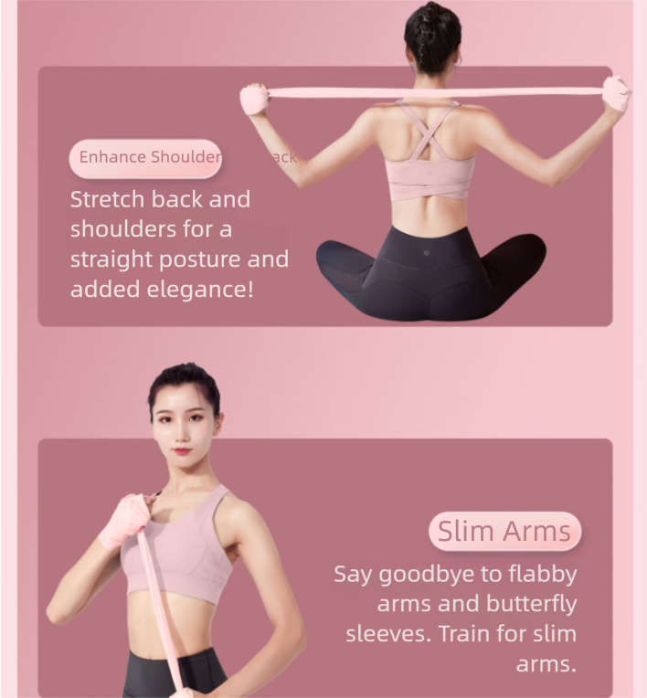 Pink Thickened 2m [60 lbs] Yoga & Fitness Resistance Stretch Bands (Set of 2) for Full-Body Workout & Flexibility Training