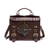 Retro Steampunk Satchel Bag with Decorative Clock & Gears - Gothic Crossbody Purse