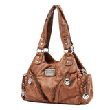 Brown Vintage Soft Leather Hobo Bag for Women - Multi-Pocket Shoulder Purse & Crossbody Handbag
