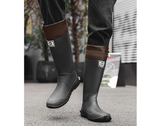 40# Black Foldable Knee-High Rain Boots - Packable Waterproof Non-Slip Wellies for Travel & Festivals