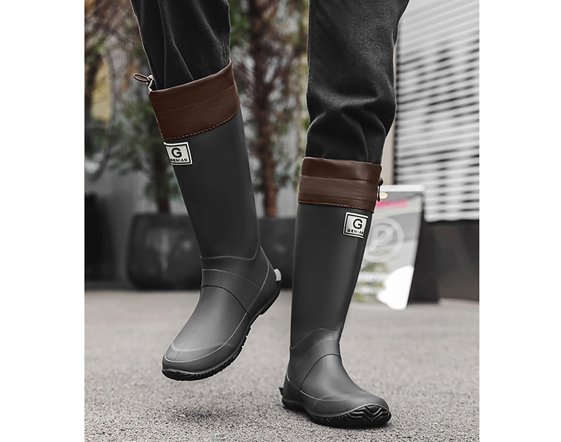 40# Black Foldable Knee-High Rain Boots - Packable Waterproof Non-Slip Wellies for Travel & Festivals