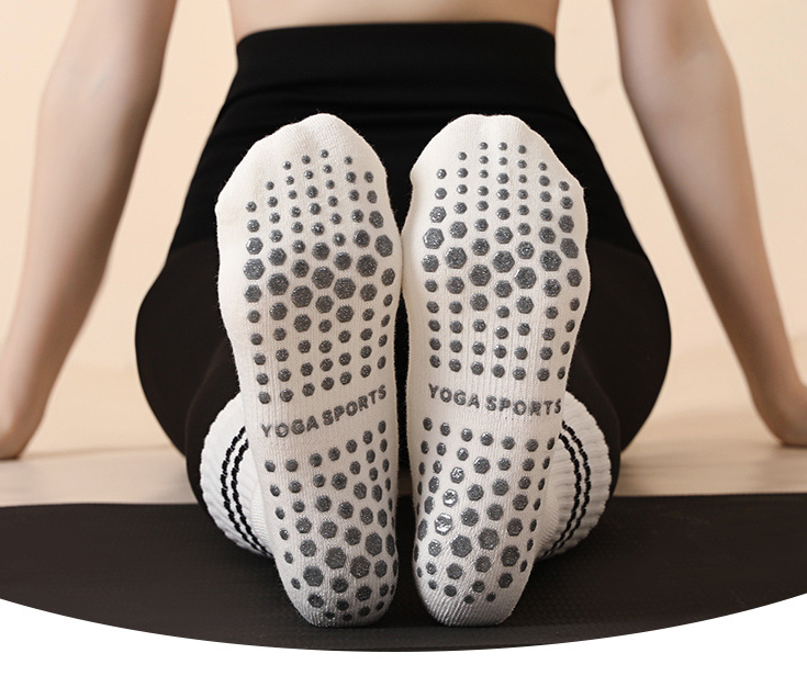 White (3-Pack) Unisex Striped Non-Slip Grip Socks - Cotton Crew Socks for Yoga, Pilates & Home Workouts