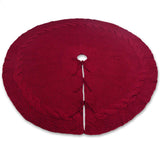 Festive Knit Christmas Tree Skirt - Acrylic Red Tree Mat with Pom-Poms 122cm - Side View