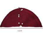 Festive Knit Christmas Tree Skirt - Acrylic Red Tree Mat with Pom-Poms 122cm